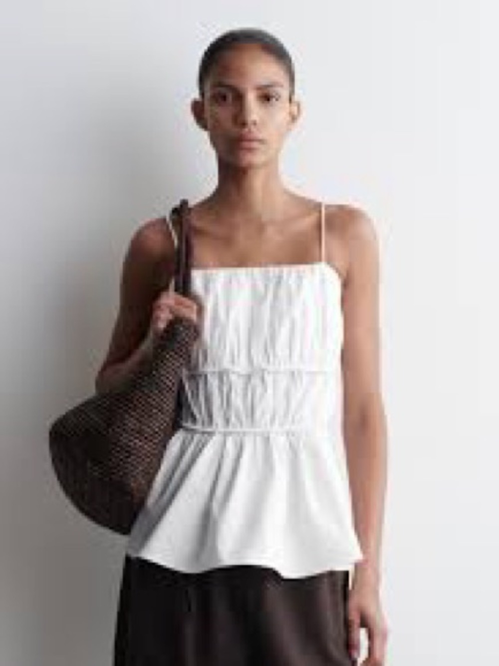 Cos White Gathered Pima Cotton Peplum Top - Picture 8 of 8